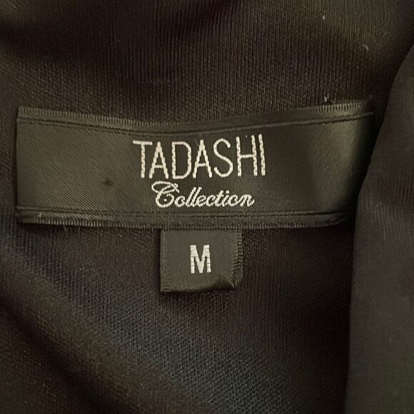 Tadashi Black Twist  Knot Cocktail Dress Womens Medium Lined V-Neck Ruching - Picture 2 of 13